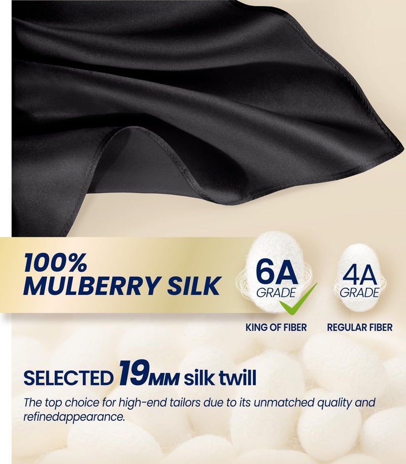 Selected Hanky 100% Pure Silk Pocket Square Solid Black for Father's Day Gift - Image 2
